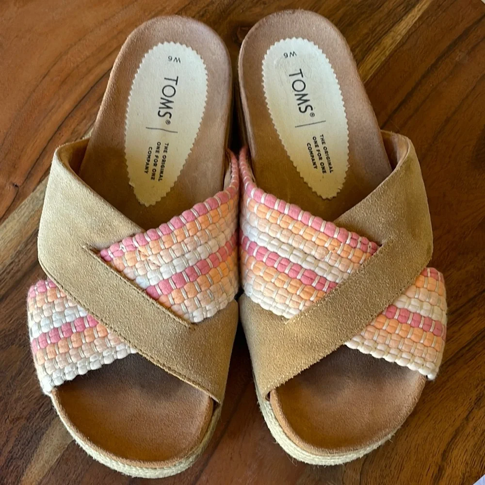 TOMS Woven Paloma Platform Suede Sandals Slides- Size 6 W - Picture 1 of 5